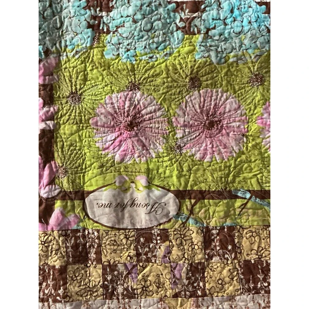 2009 Handmade Patchwork Quilt 86x74 Floral  Appliqué Machine Signed Quilted READ